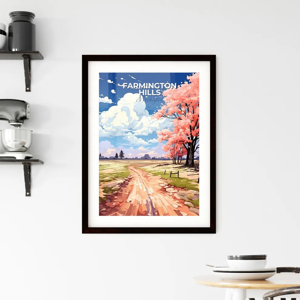 Farmington Hills, Michigan, A Poster of a dirt road with pink flowers on it Default Title