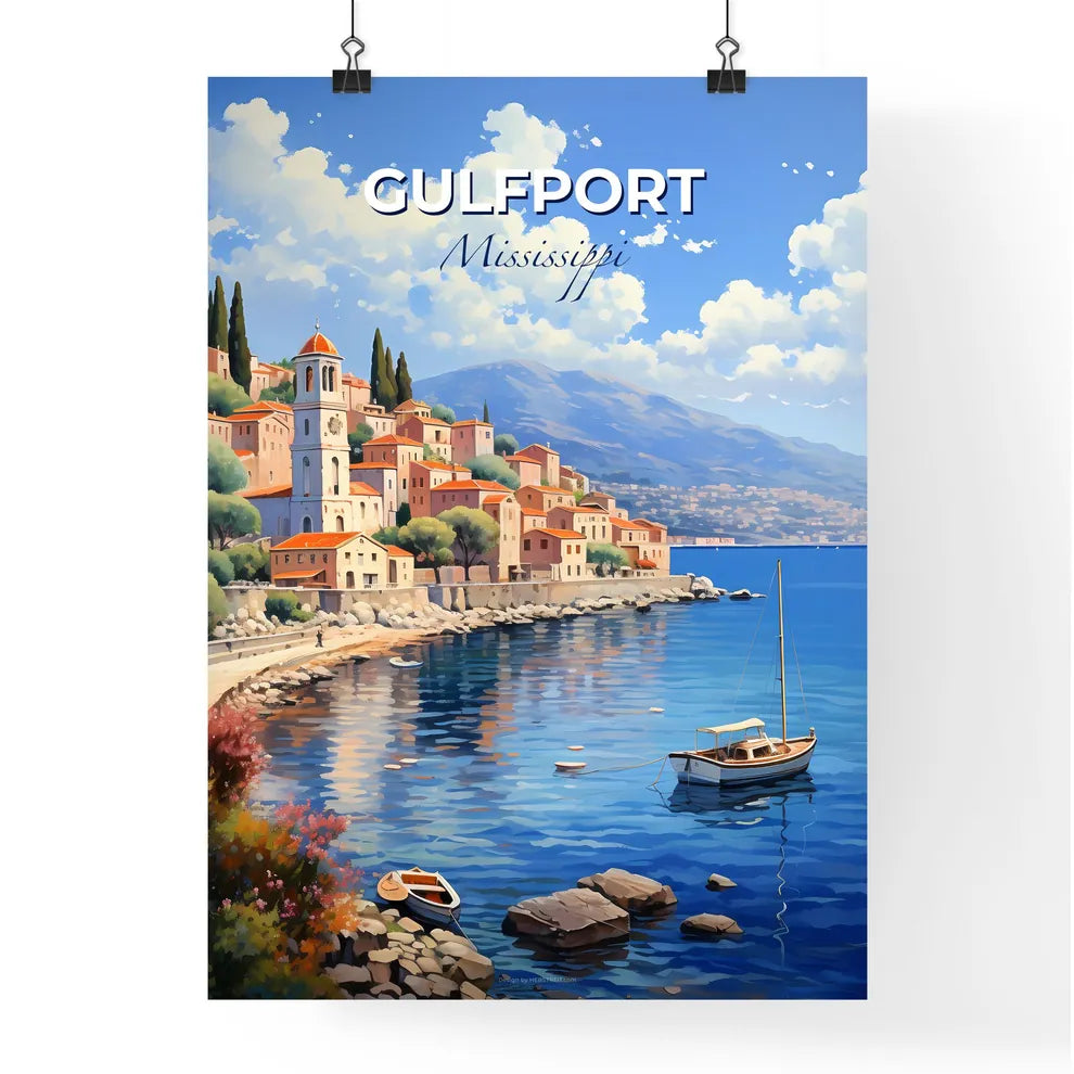 Gulfport, Mississippi, A Poster of a painting of a town on a hill next to a body of water Default Title