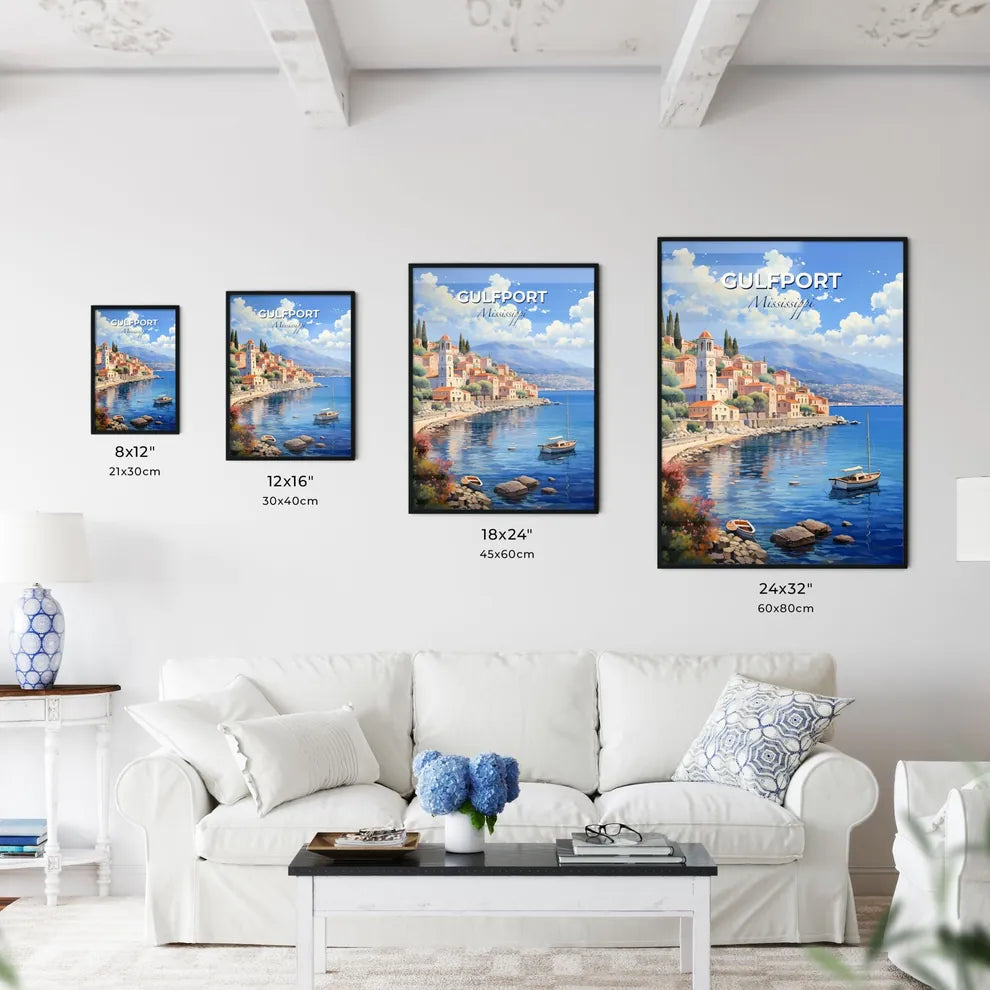 Gulfport, Mississippi, A Poster of a painting of a town on a hill next to a body of water Default Title