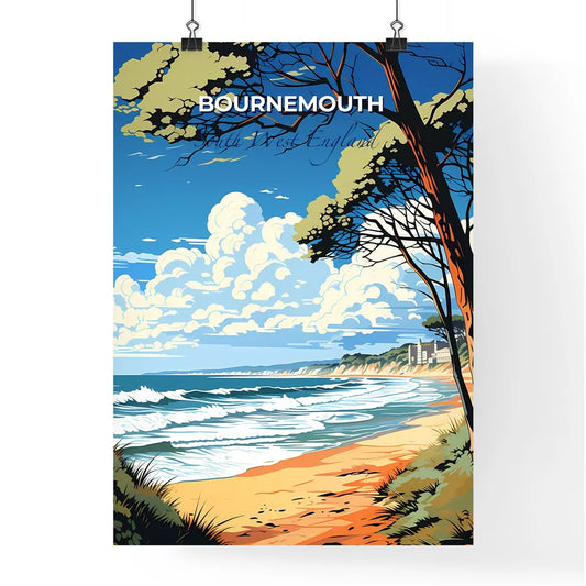 Bournemouth, South West England, A Poster of a beach with trees and waves Default Title