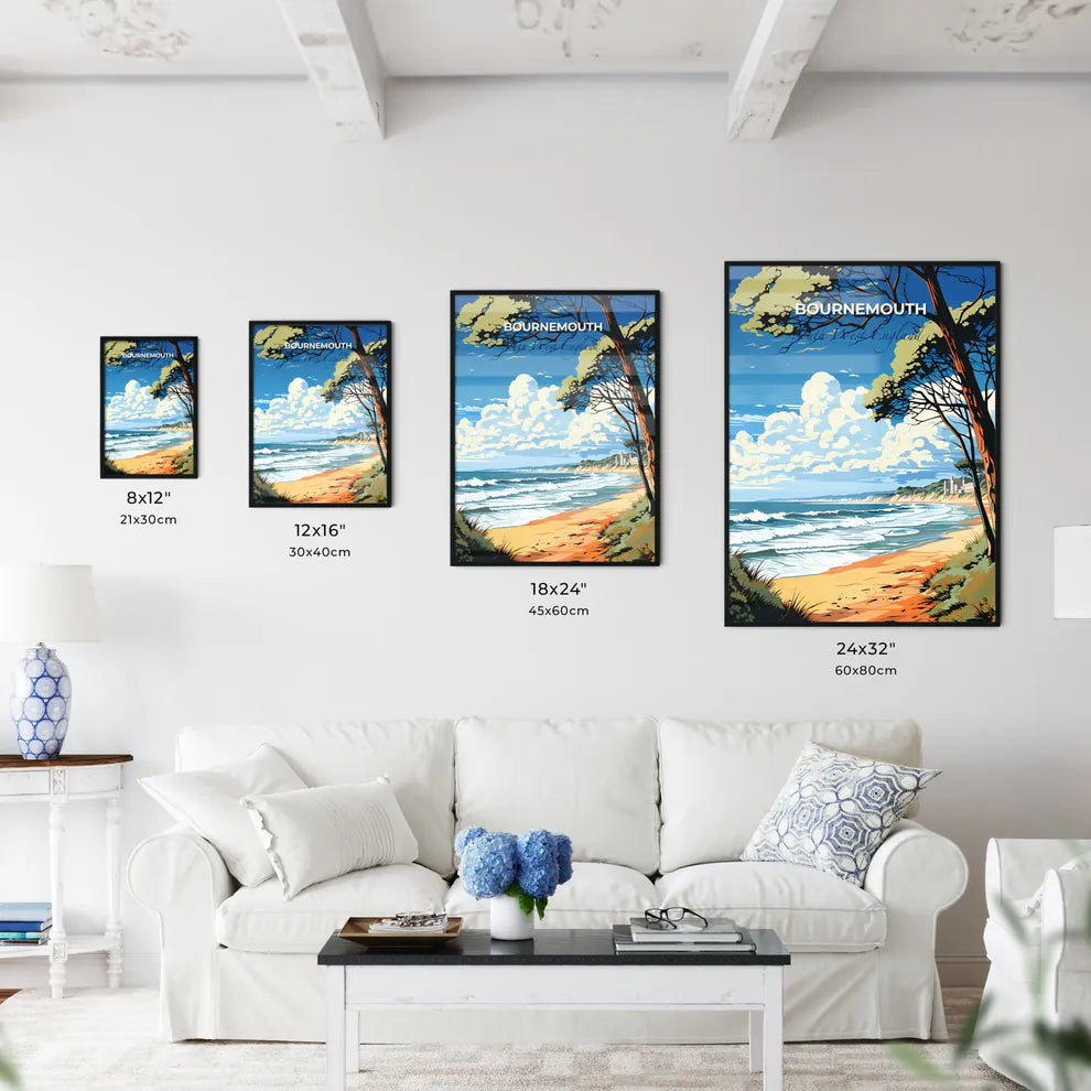 Bournemouth, South West England, A Poster of a beach with trees and waves Default Title
