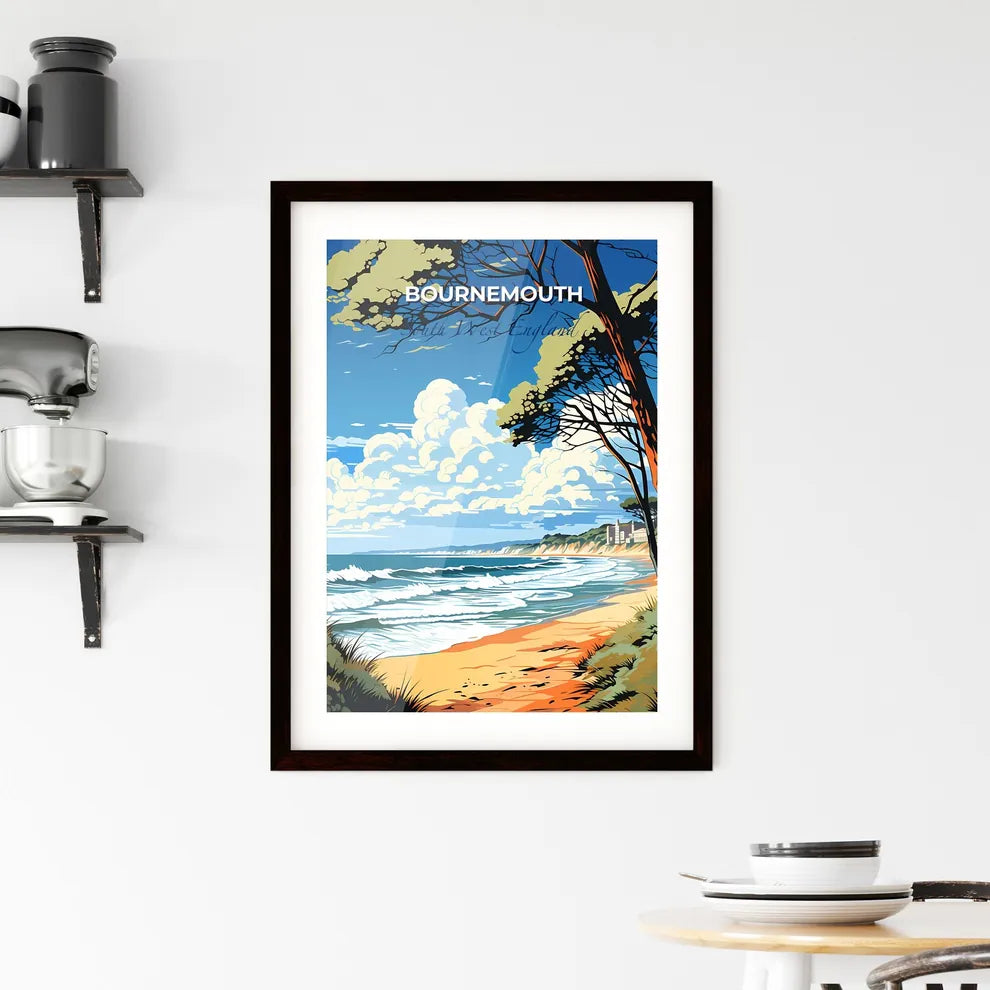 Bournemouth, South West England, A Poster of a beach with trees and waves Default Title