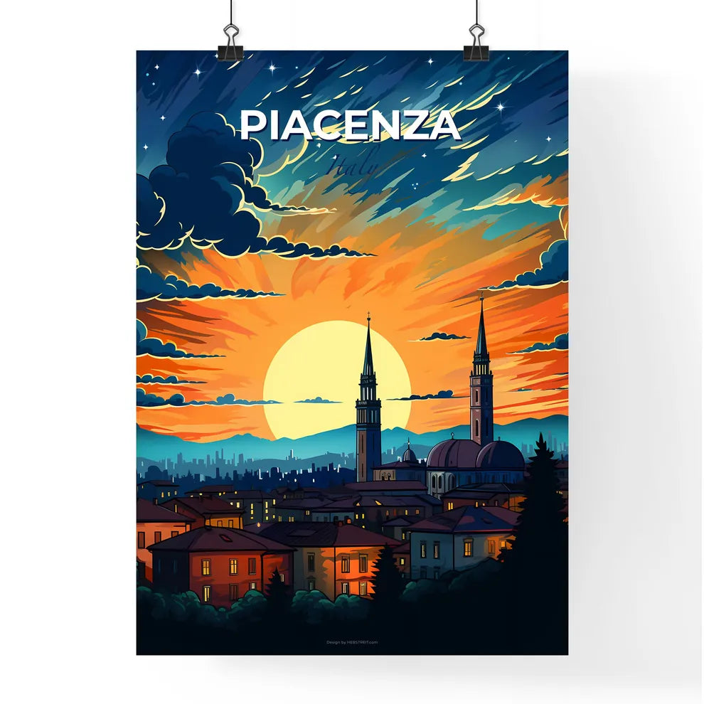 Piacenza, Italy, A Poster of a city with a sunset Default Title