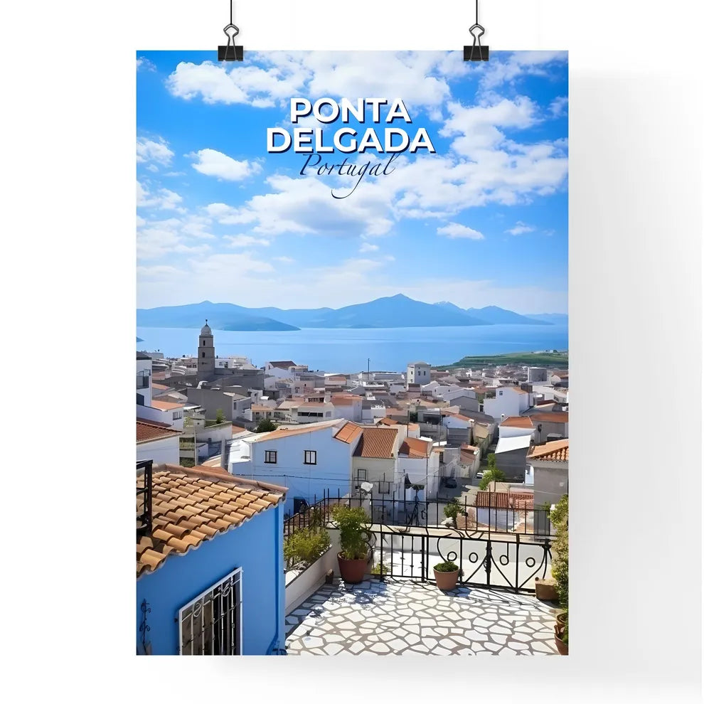 Ponta Delgada, Portugal, A Poster of a rooftops of a town with a body of water in the background Default Title