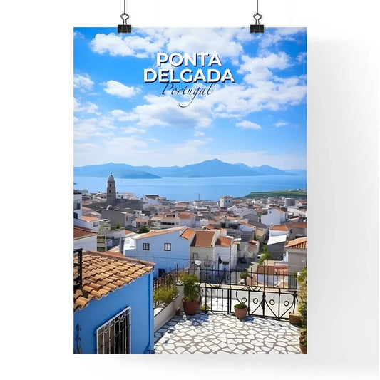 Ponta Delgada, Portugal, A Poster of a rooftops of a town with a body of water in the background Default Title