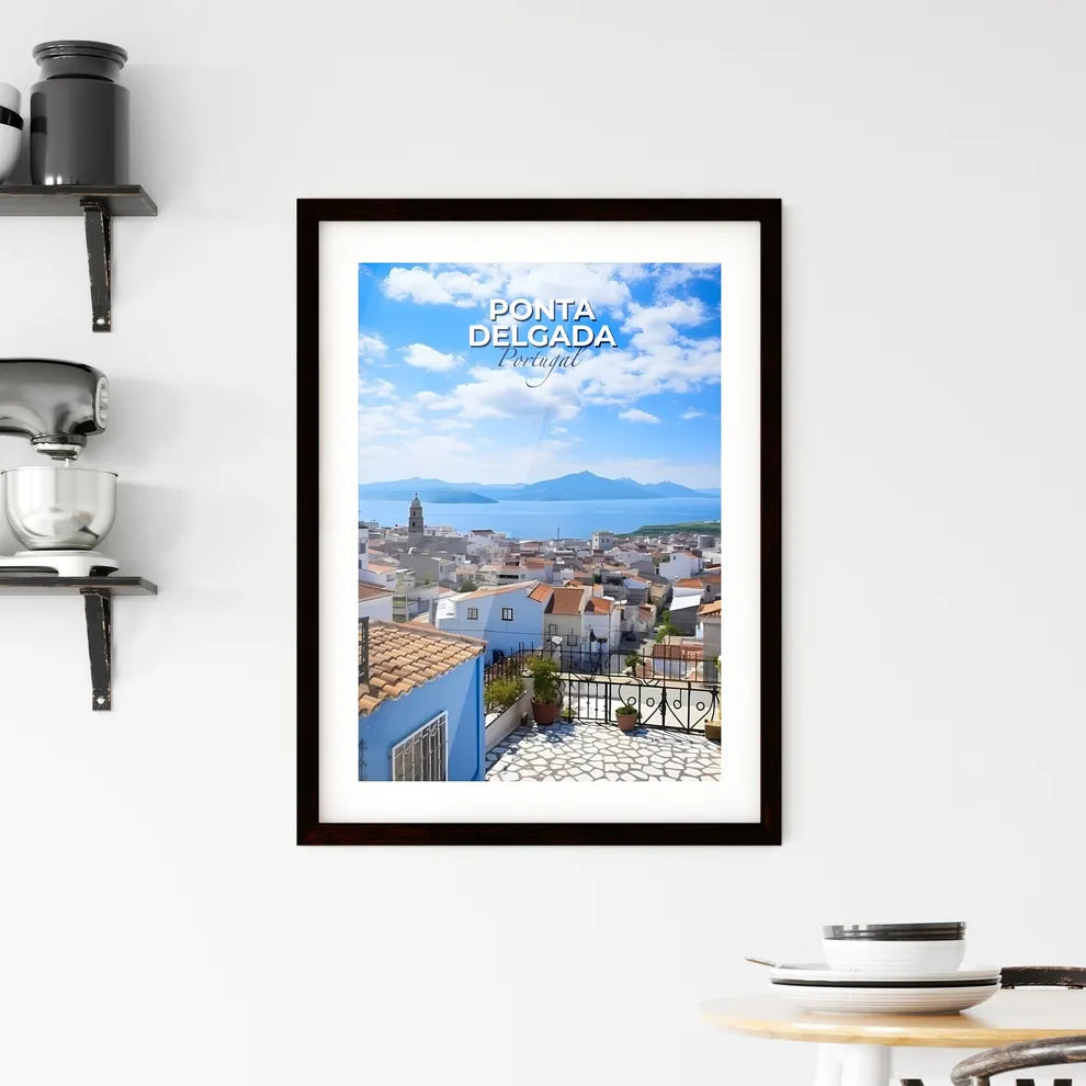Ponta Delgada, Portugal, A Poster of a rooftops of a town with a body of water in the background Default Title