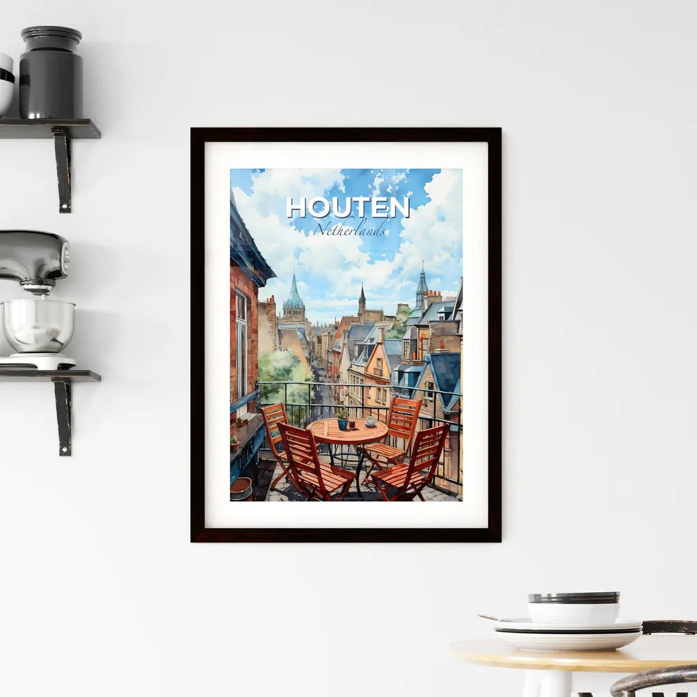 Houten, Netherlands, A Poster of a table and chairs on a balcony overlooking a city Default Title