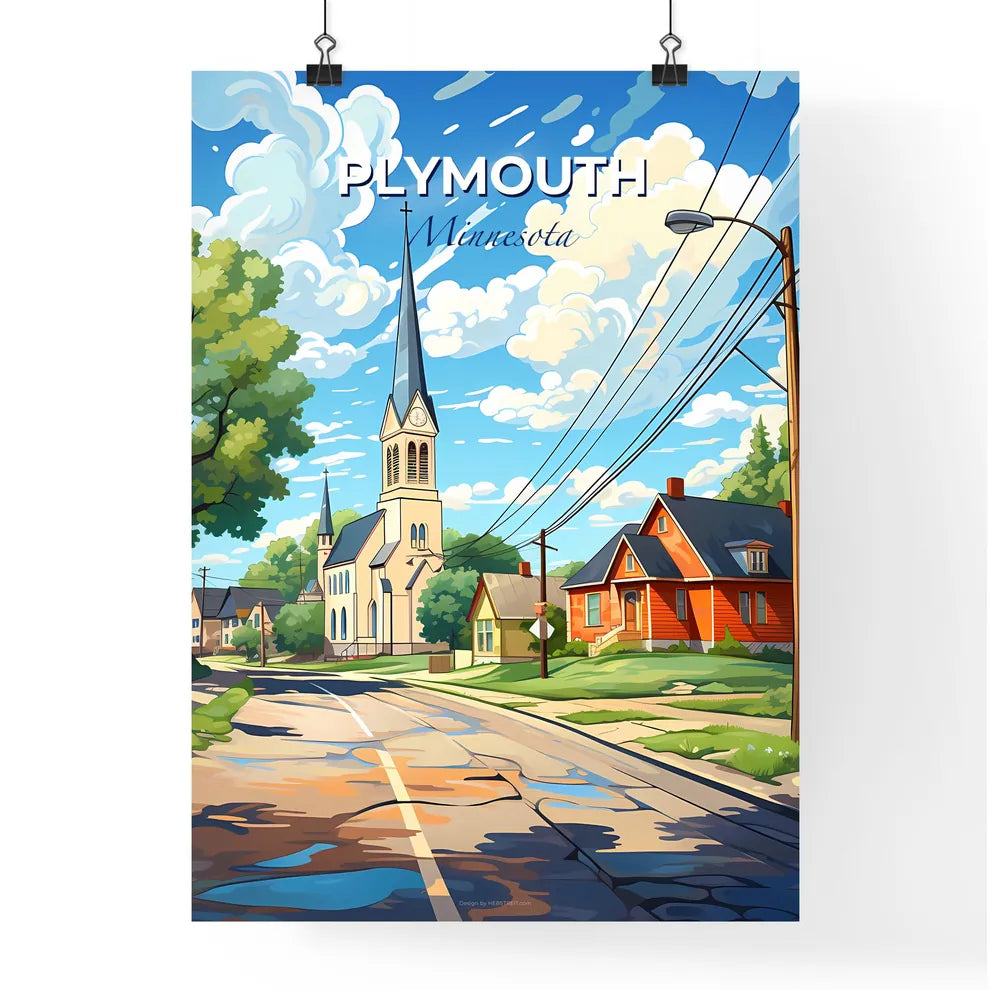 Plymouth, Minnesota, A Poster of a street with houses and a church tower Default Title