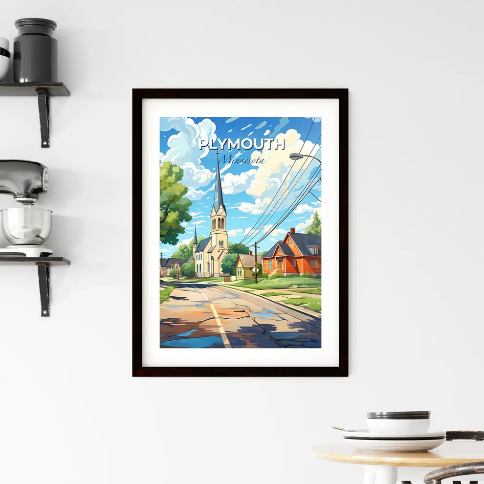 Plymouth, Minnesota, A Poster of a street with houses and a church tower Default Title