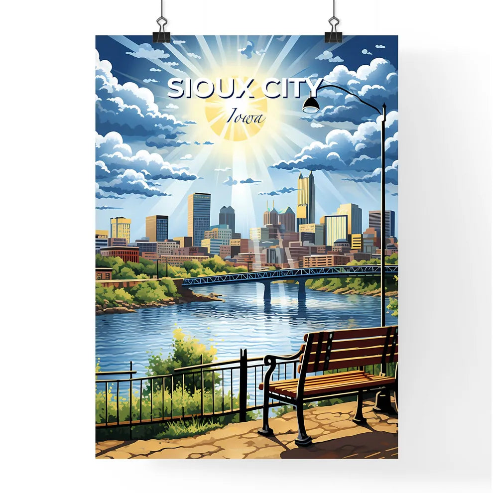 Sioux City, Iowa, A Poster of a bench overlooking a river and a city Default Title