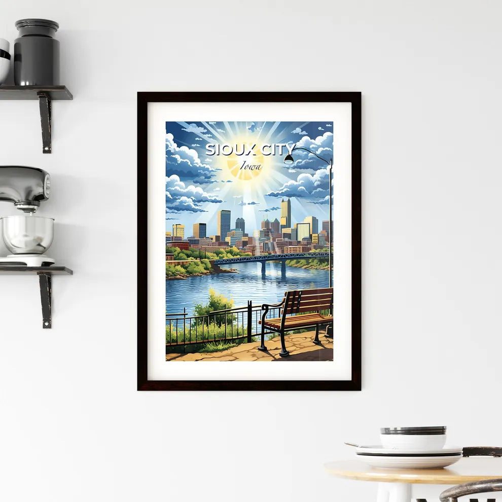 Sioux City, Iowa, A Poster of a bench overlooking a river and a city Default Title