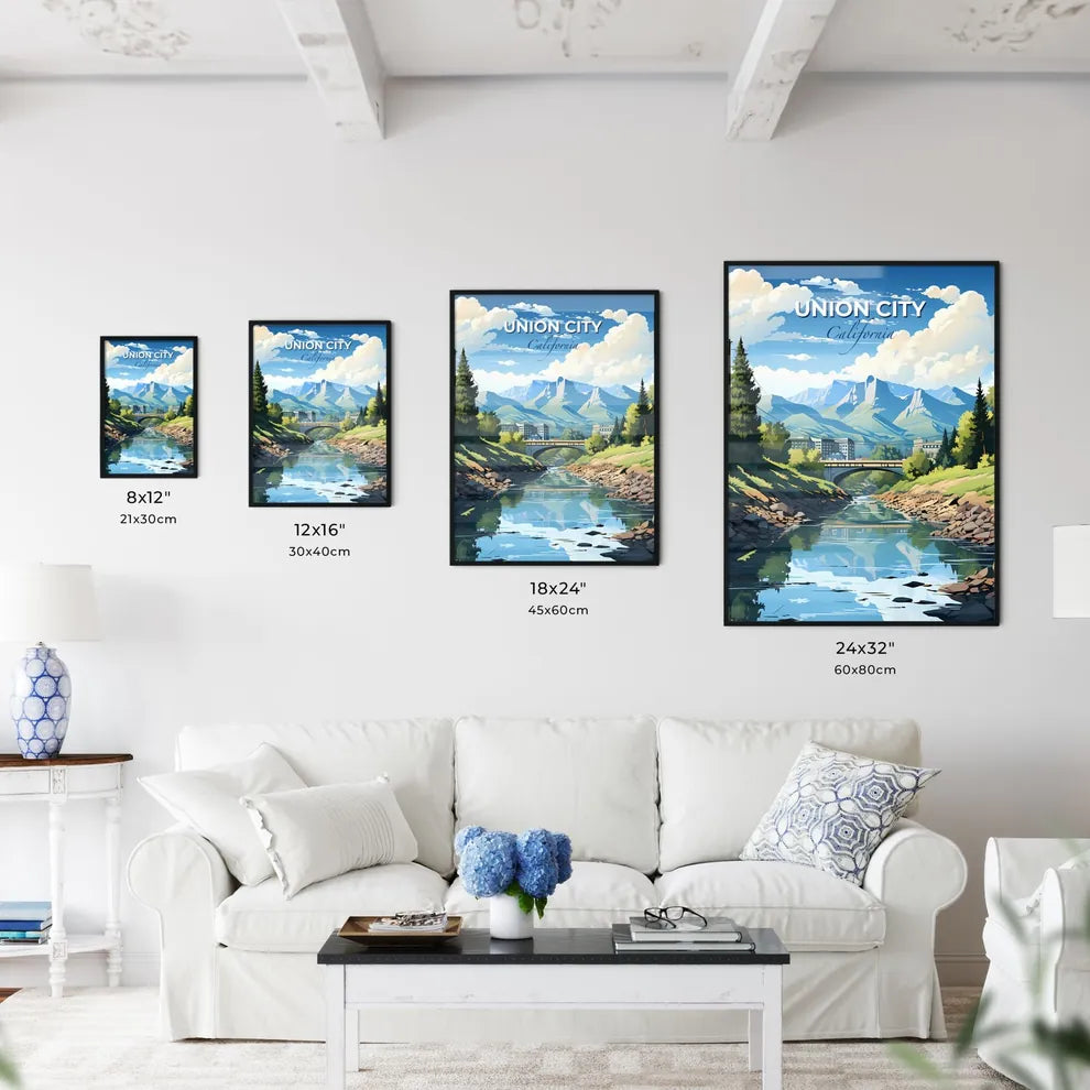 Union City, California, A Poster of a river with a bridge and trees and mountains in the background Default Title