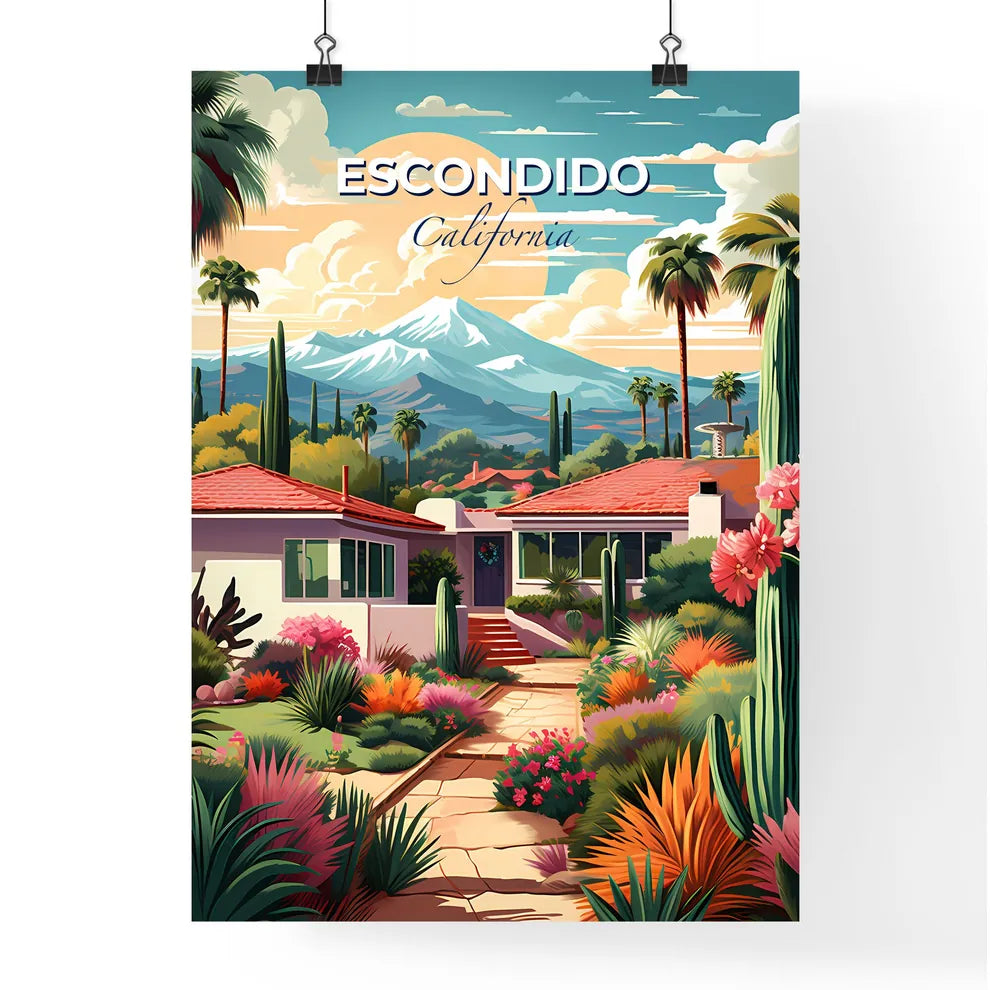 Escondido, California, A Poster of a house with a garden and mountains in the background Default Title
