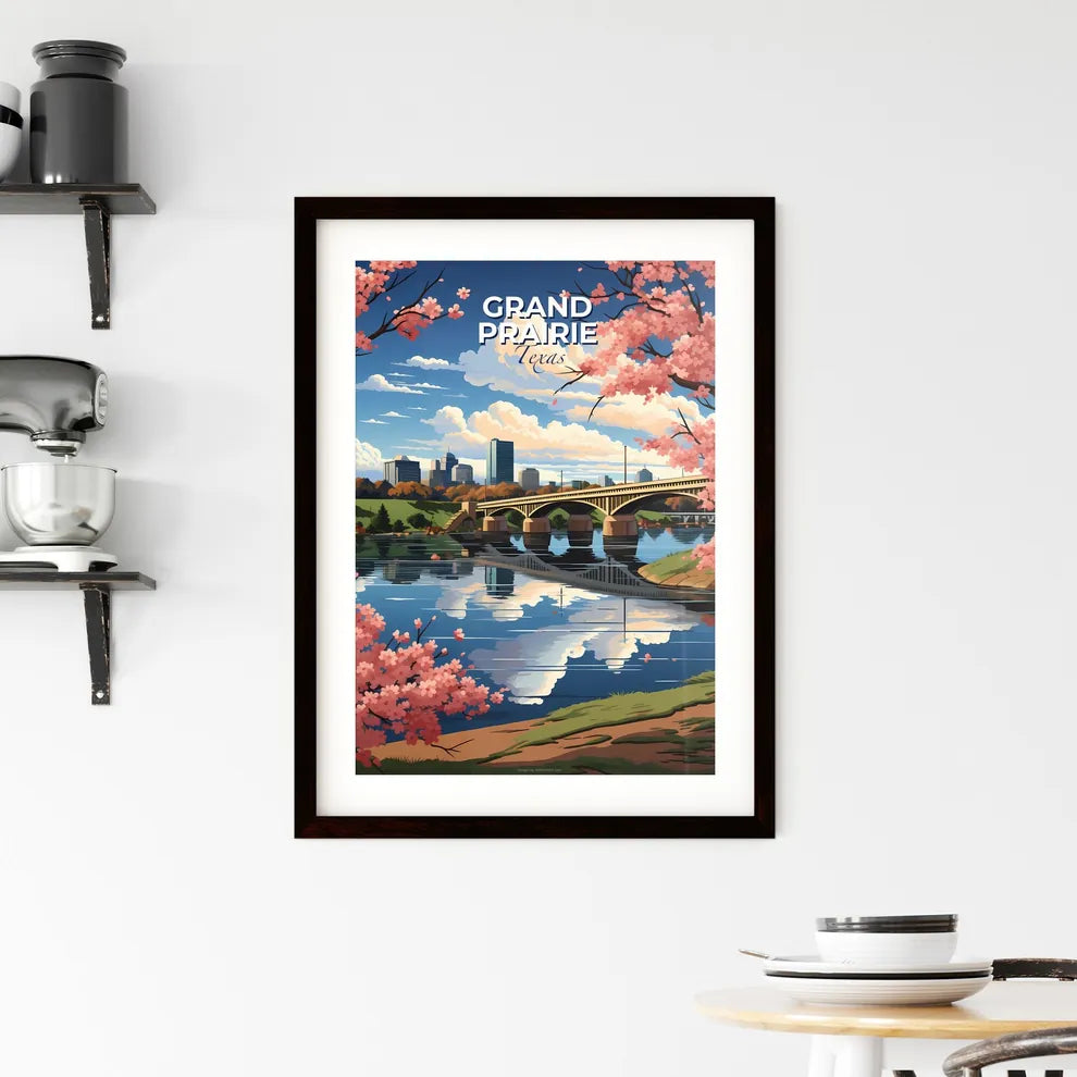 Grand Prairie, Texas, A Poster of a bridge over a river with pink flowers Default Title