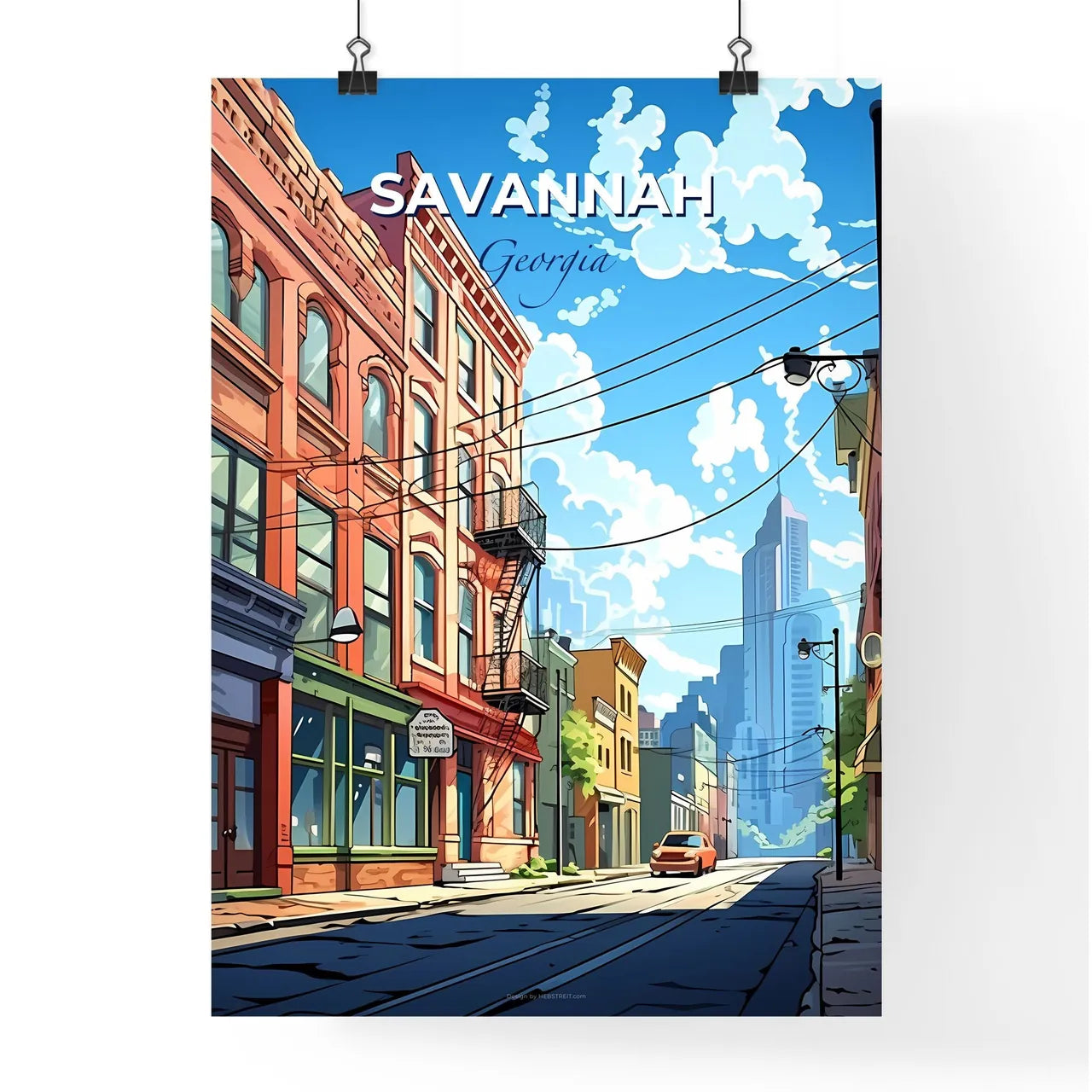 Savannah, Georgia, A Poster of a street with buildings and cars on it Default Title
