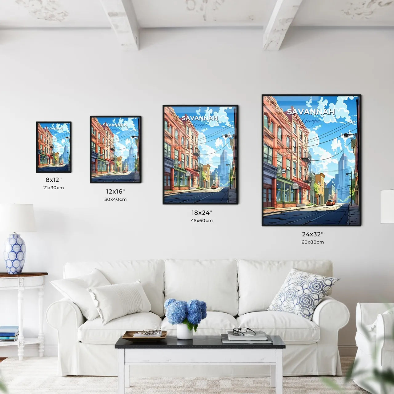 Savannah, Georgia, A Poster of a street with buildings and cars on it Default Title