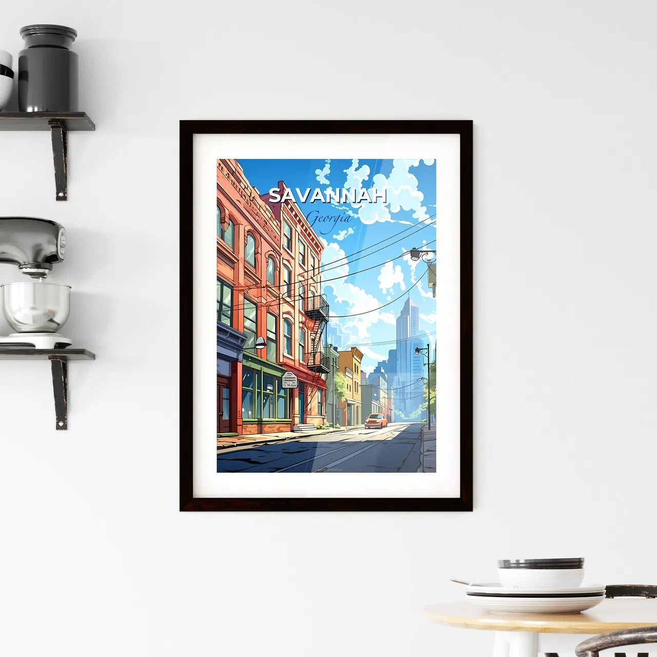 Savannah, Georgia, A Poster of a street with buildings and cars on it Default Title