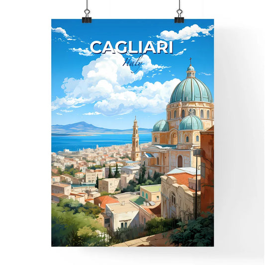 Cagliari, Italy, A Poster of a city with a dome and a body of water Default Title
