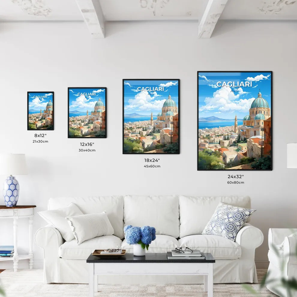 Cagliari, Italy, A Poster of a city with a dome and a body of water Default Title