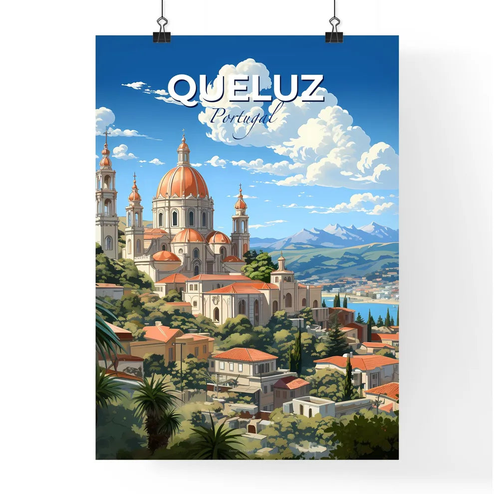 Queluz, Portugal, A Poster of a building with orange domes and a city in the background Default Title