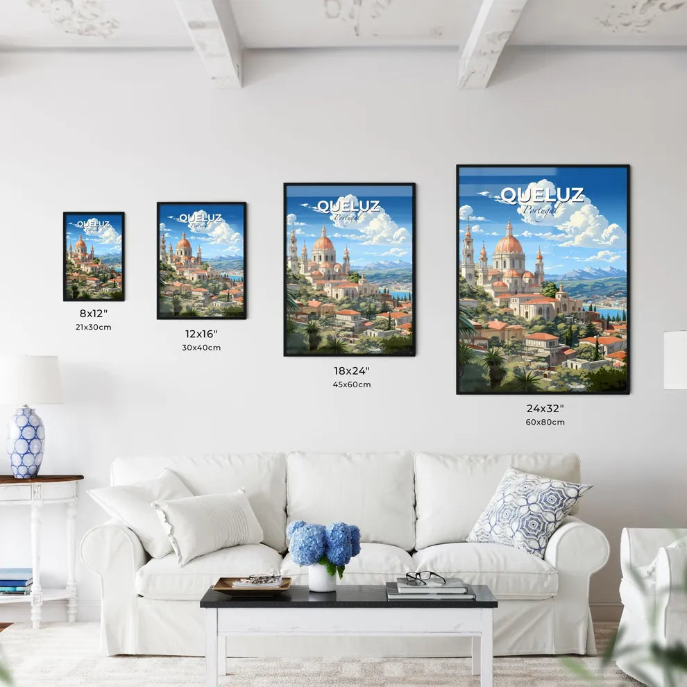 Queluz, Portugal, A Poster of a building with orange domes and a city in the background Default Title