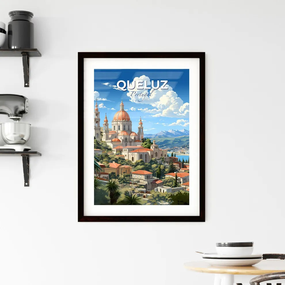 Queluz, Portugal, A Poster of a building with orange domes and a city in the background Default Title