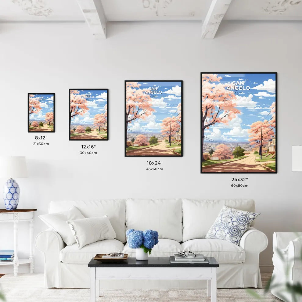 San Angelo, Texas, A Poster of a street with pink trees and houses on it Default Title