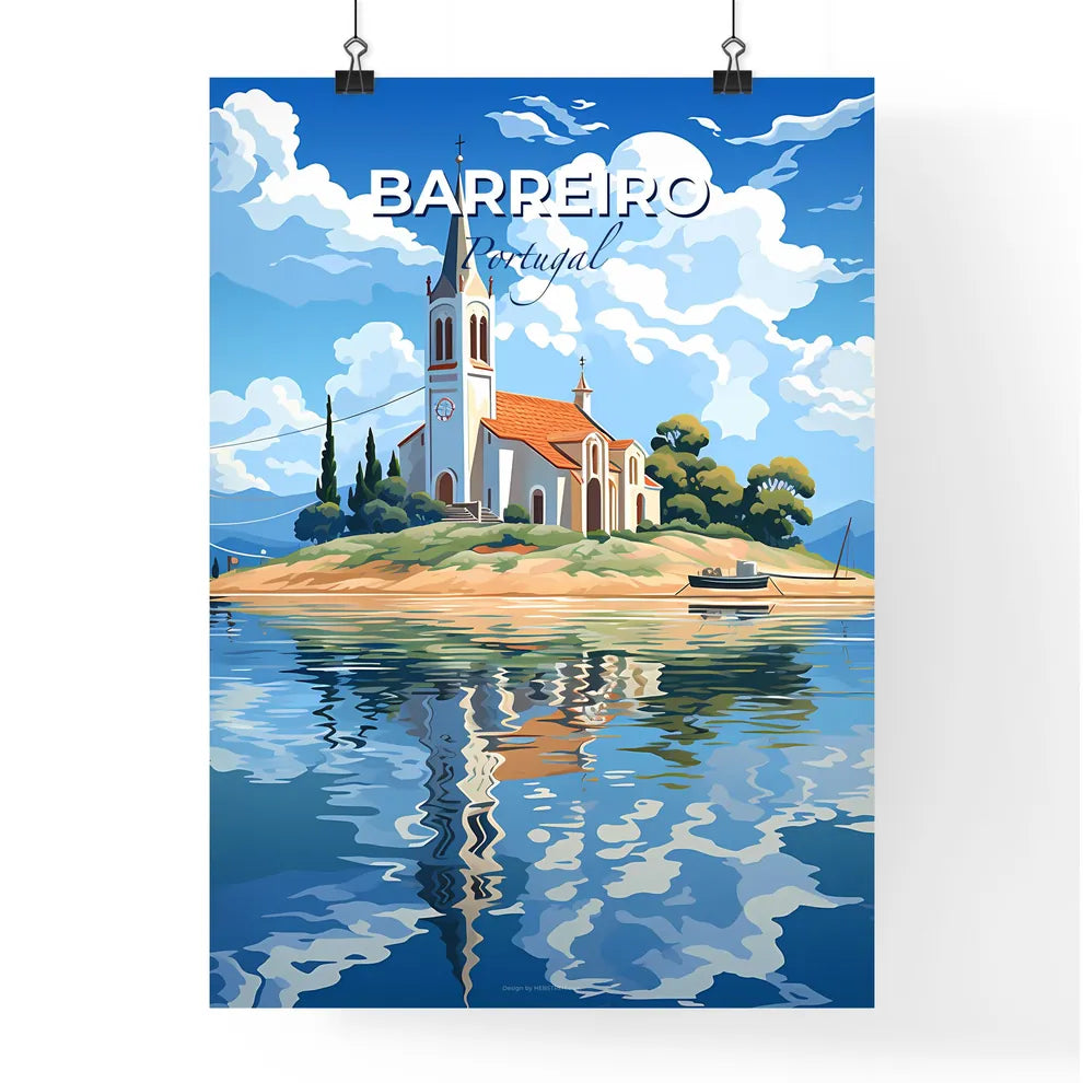Barreiro, Portugal, A Poster of a church on an island with trees and a boat on the water Default Title
