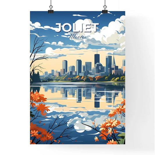 Joliet, Illinois, A Poster of a cityscape with orange flowers and water Default Title