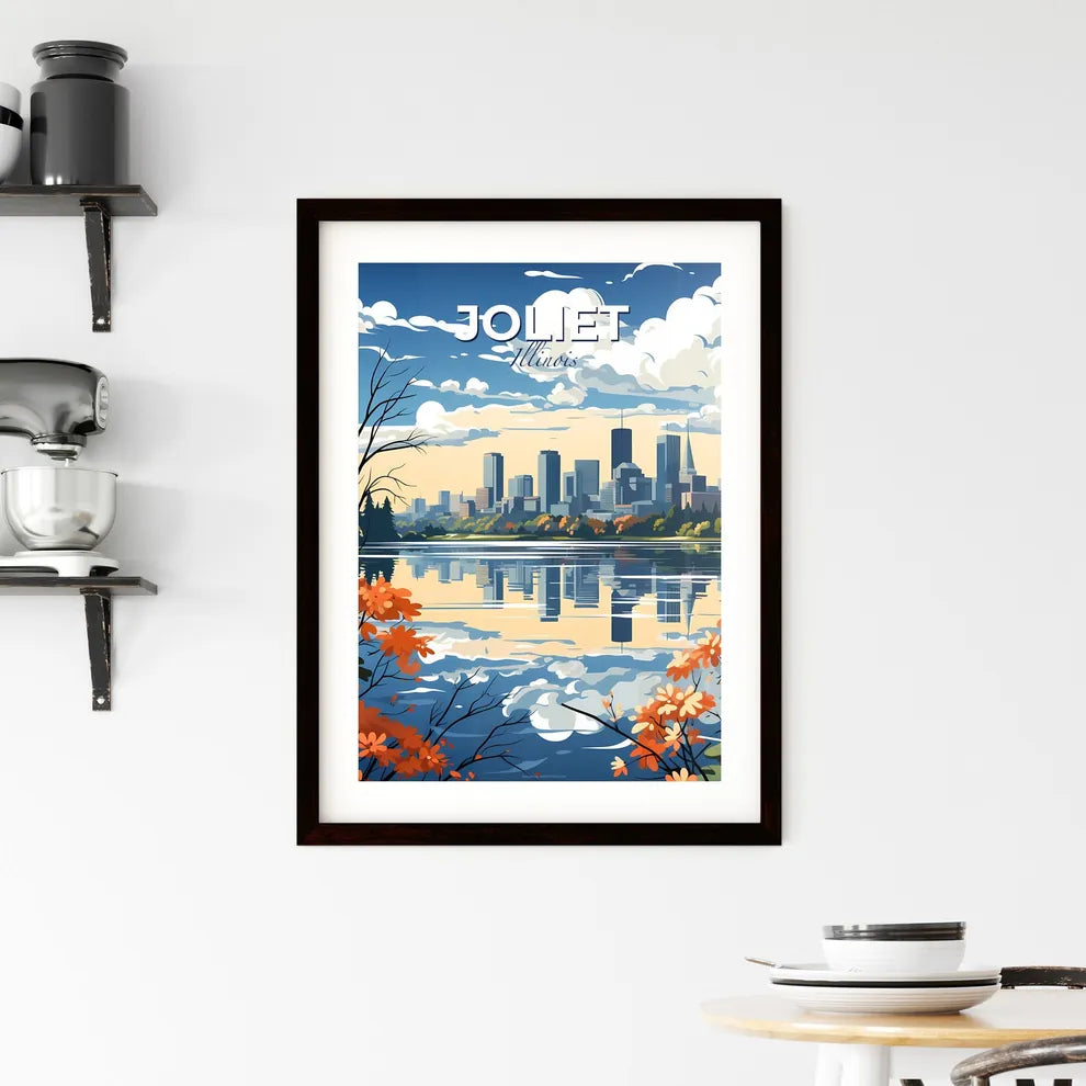 Joliet, Illinois, A Poster of a cityscape with orange flowers and water Default Title
