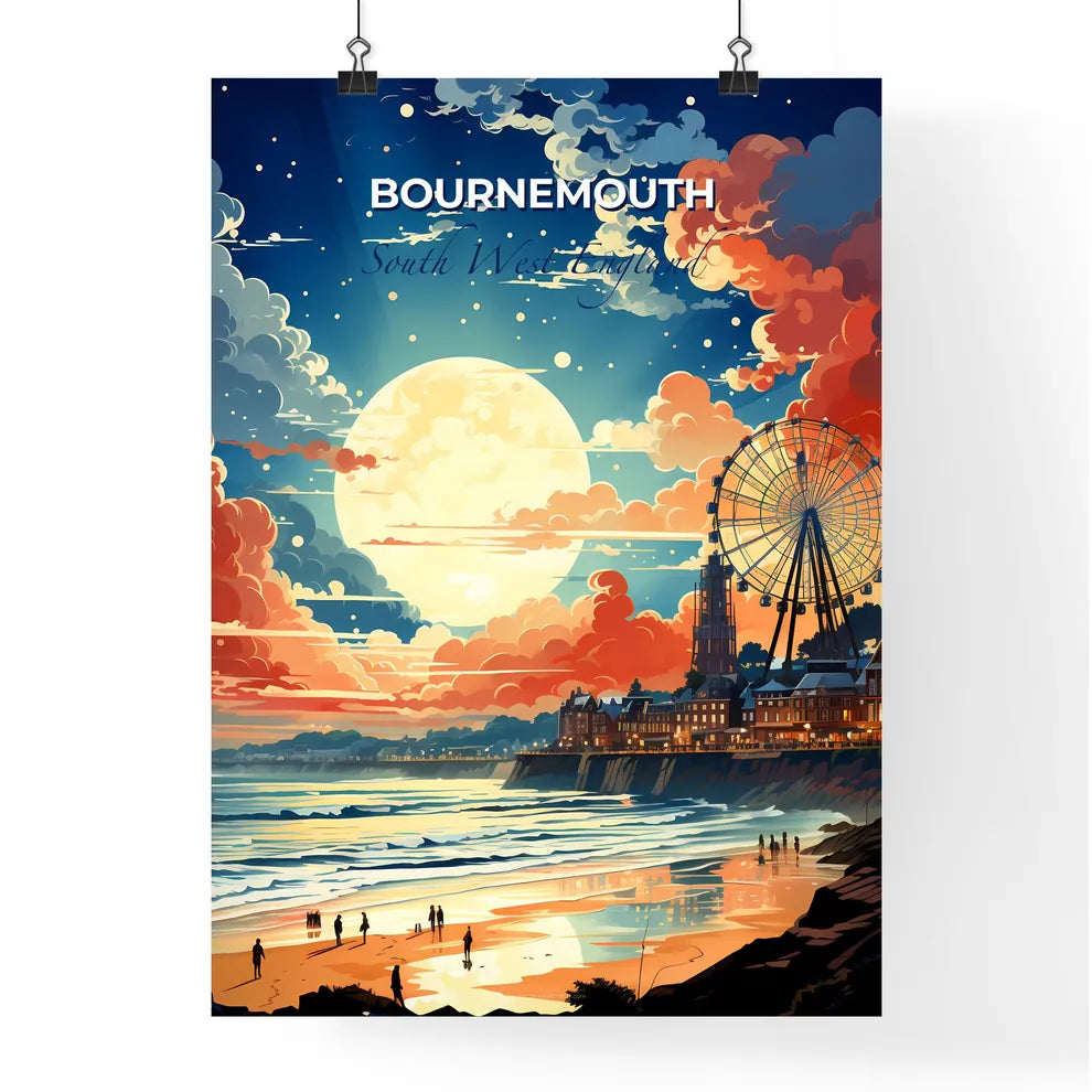 Bournemouth, South West England, A Poster of a large moon over a beach Default Title