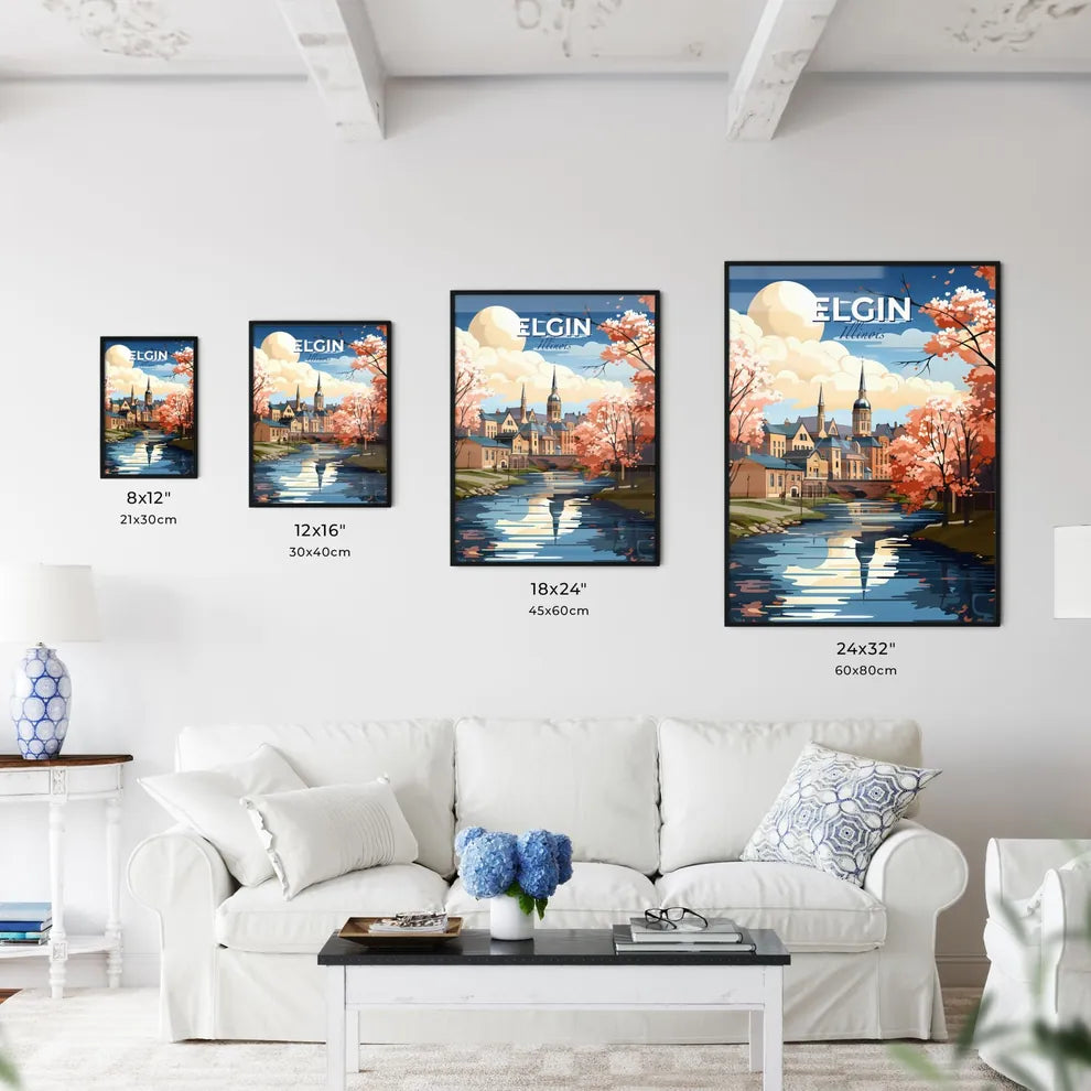 Elgin, Illinois, A Poster of a river with trees and buildings in the background Default Title