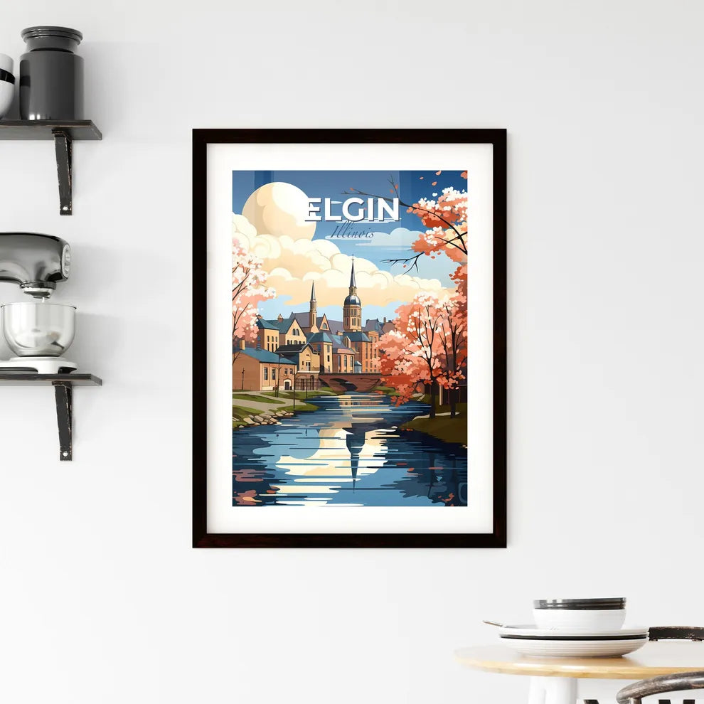 Elgin, Illinois, A Poster of a river with trees and buildings in the background Default Title