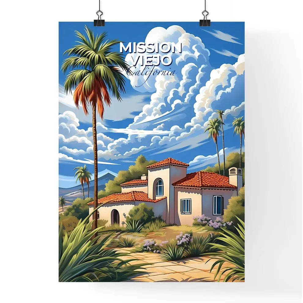 Mission Viejo, California, A Poster of a house with a palm tree and mountains in the background Default Title