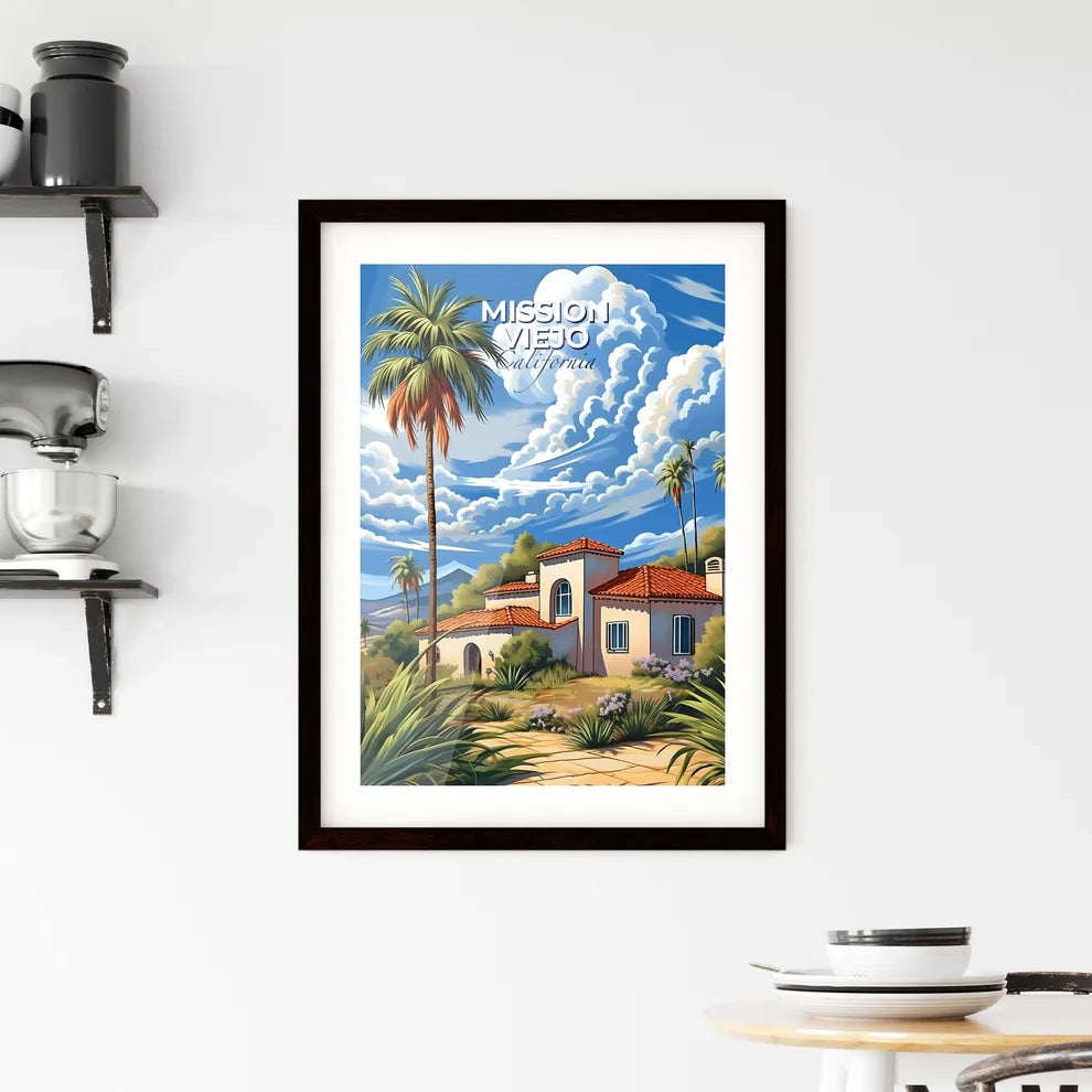 Mission Viejo, California, A Poster of a house with a palm tree and mountains in the background Default Title
