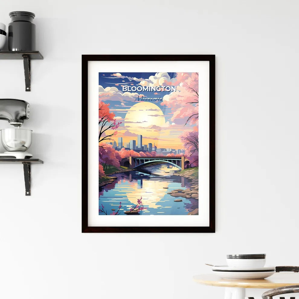 Bloomington, Minnesota, A Poster of a bridge over a river with pink trees and a city in the background Default Title