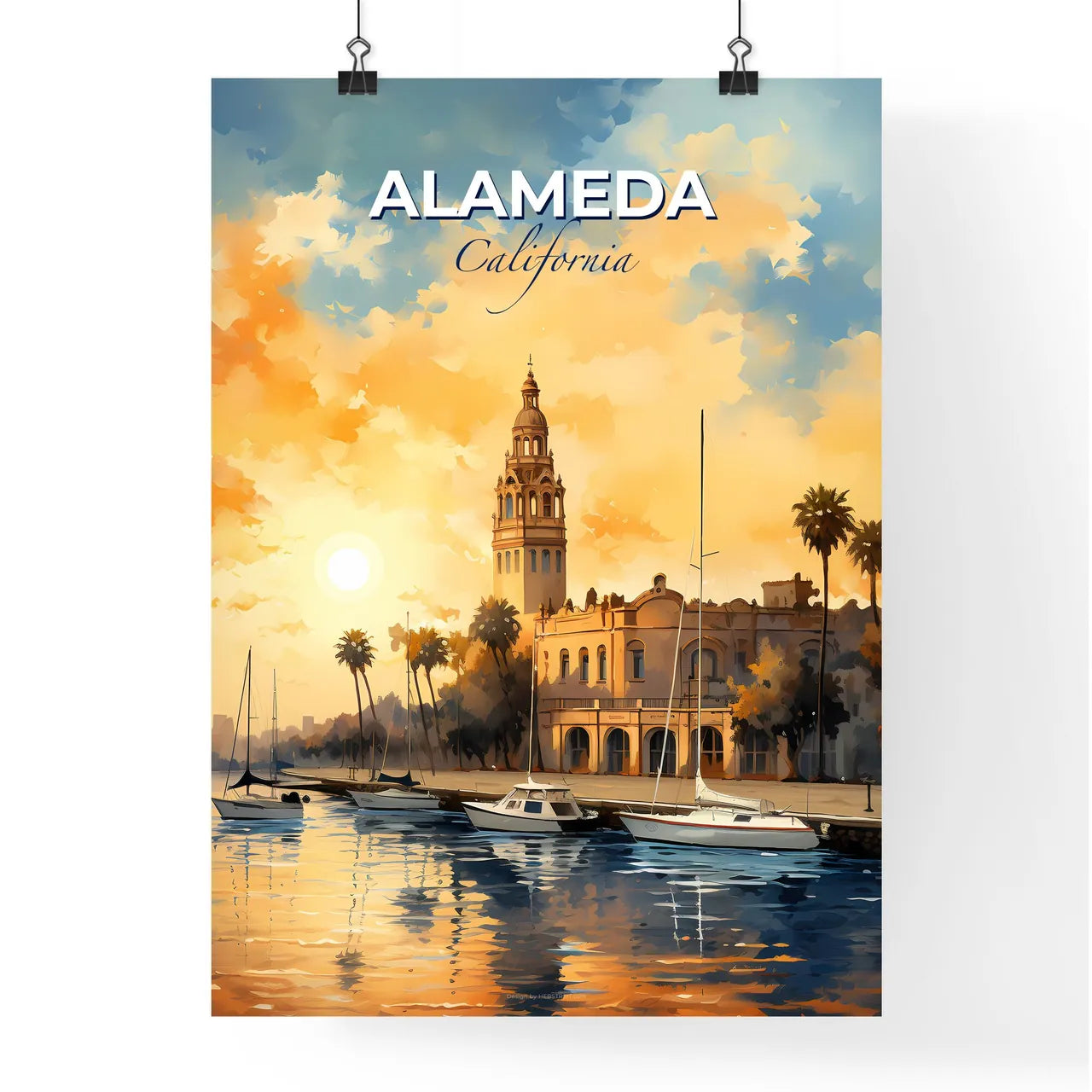 Alameda, California, A Poster of a water with boats and a building in the background Default Title