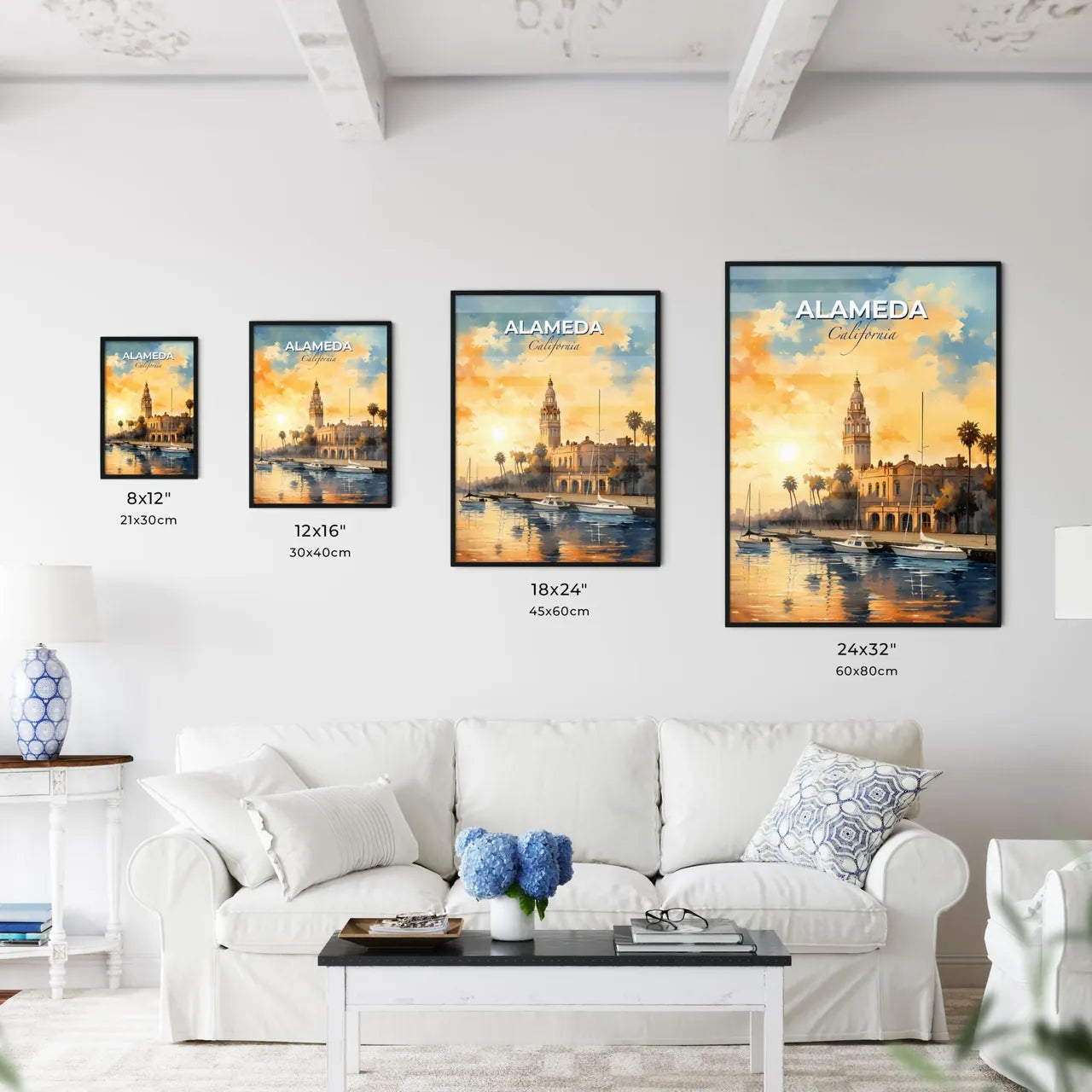 Alameda, California, A Poster of a water with boats and a building in the background Default Title