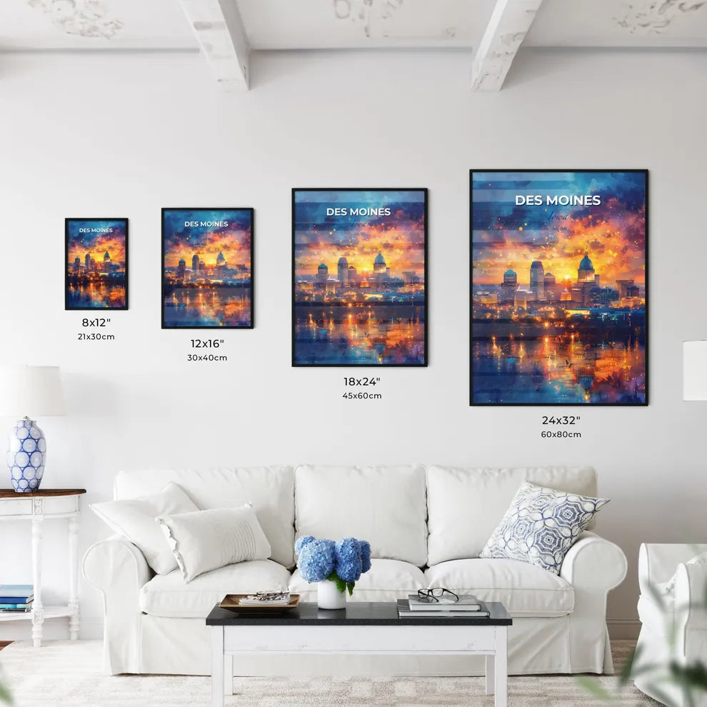 Des Moines, Iowa, A Poster of a city skyline with a colorful sky Default Title