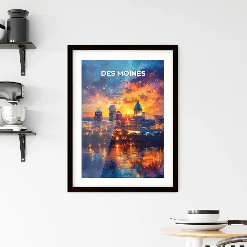 Des Moines, Iowa, A Poster of a city skyline with a colorful sky Default Title