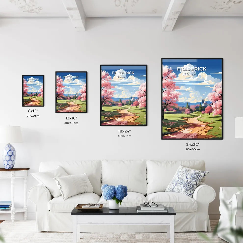 Frederick, Maryland, A Poster of a landscape with pink trees and a road Default Title
