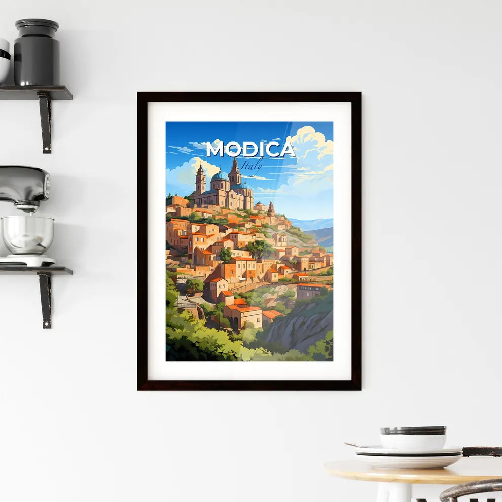 Modica, Italy, A Poster of a painting of a town on a hill Default Title