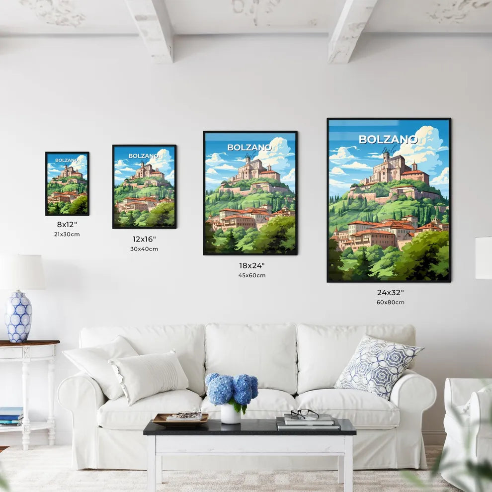 Bolzano, Italy, A Poster of a castle on a hill with trees and buildings Default Title
