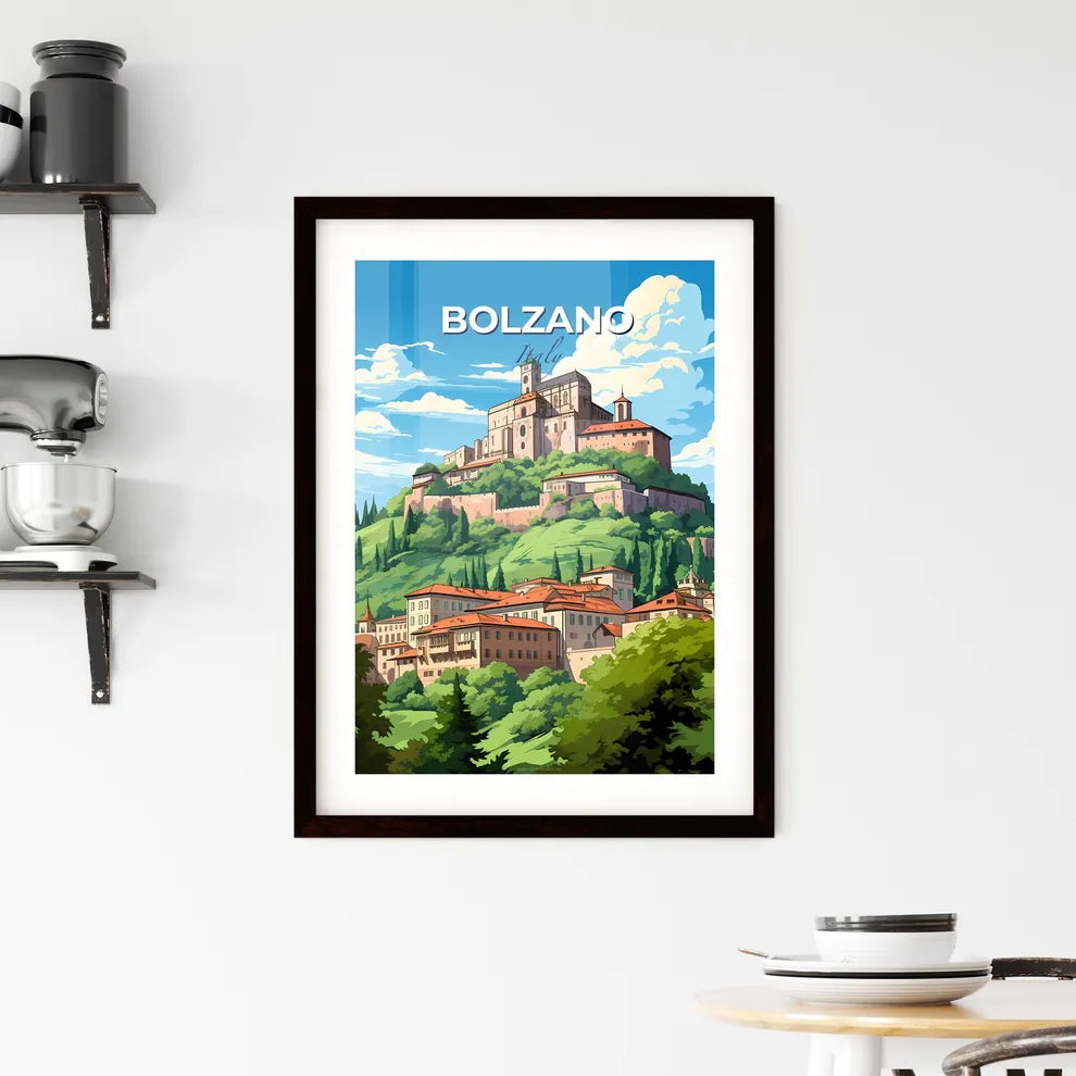 Bolzano, Italy, A Poster of a castle on a hill with trees and buildings Default Title