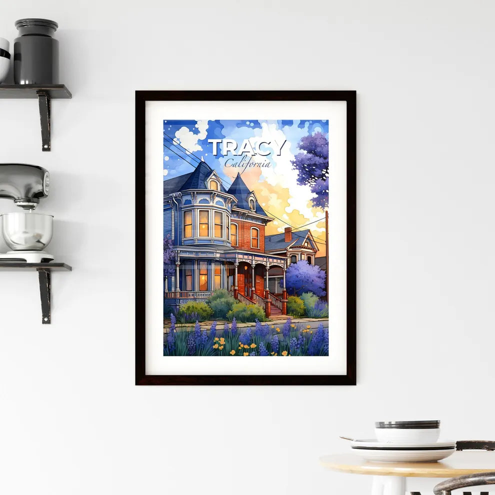 Tracy, California, A Poster of a house with purple flowers and trees Default Title