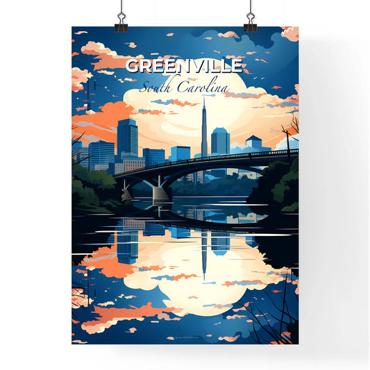 Greenville, South Carolina, A Poster of a bridge over a river with trees and a city in the background Default Title