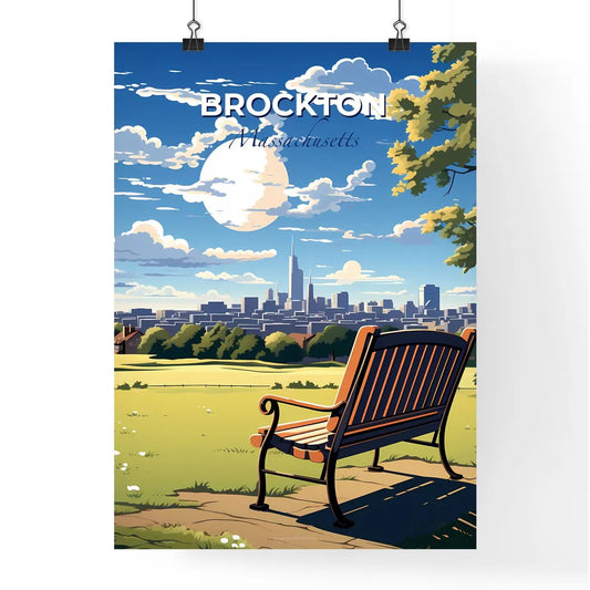 Brockton, Massachusetts, A Poster of a bench in a park with a city in the background Default Title