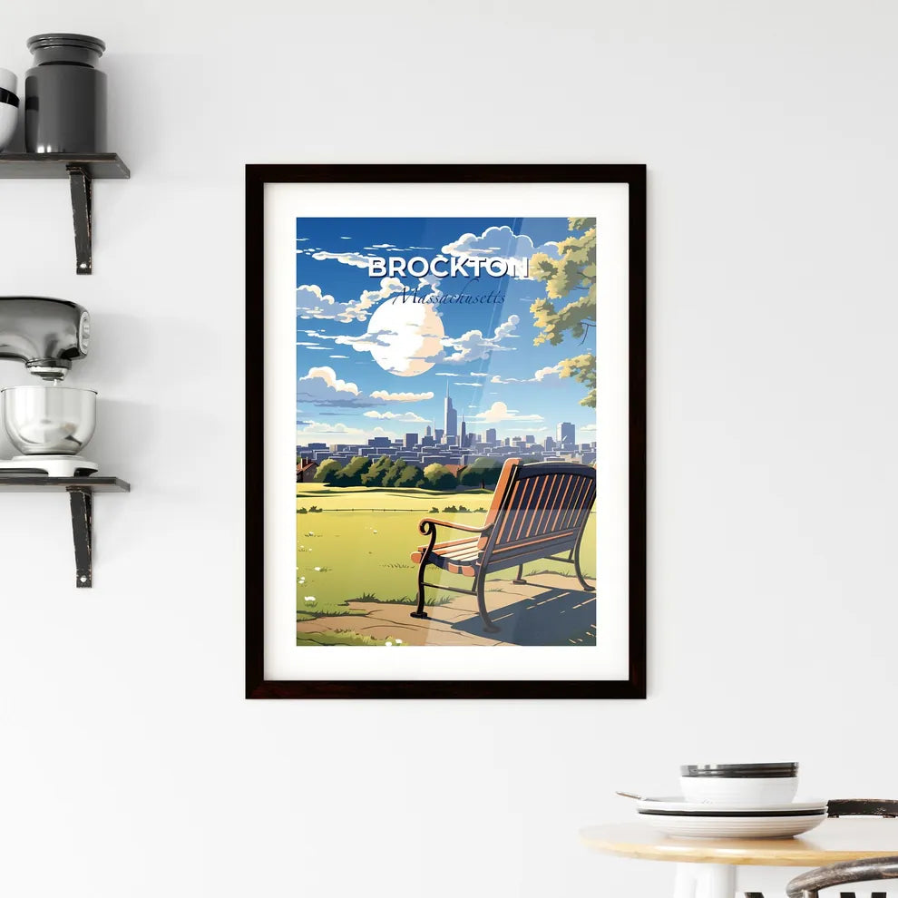Brockton, Massachusetts, A Poster of a bench in a park with a city in the background Default Title