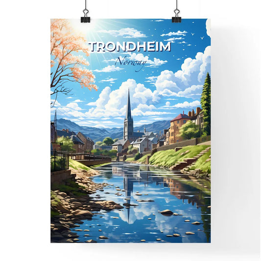 Trondheim, Norway, A Poster of a river with a church in the background Default Title