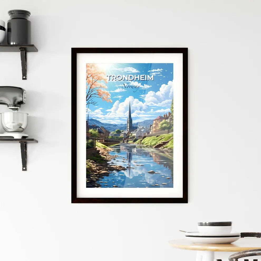 Trondheim, Norway, A Poster of a river with a church in the background Default Title